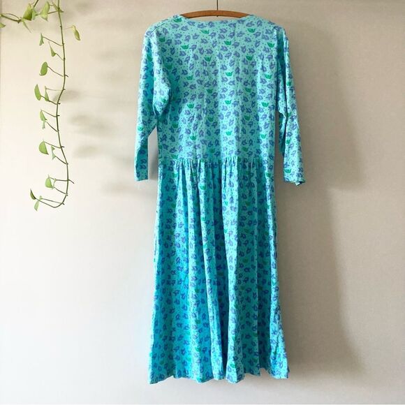 Cotton Midi Chore Dress Vintage Blue Pleated Button Front Sleeveless Relaxed XS - Picture 4 of 5